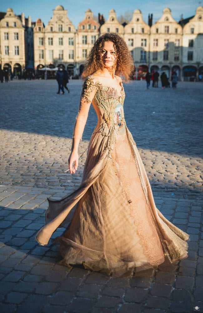 this designer uses spines of books to create extraordinary art-inspired dresses