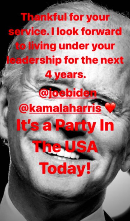 here's how celebrities are reacting to joe biden being elected president of the united states