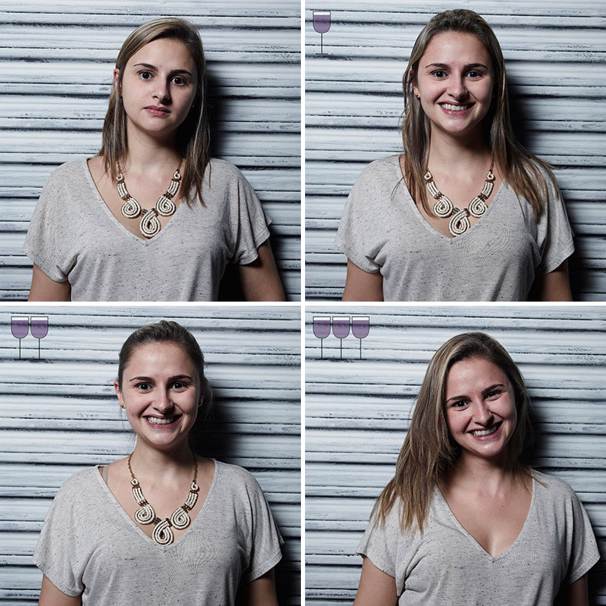 fun, revealing portraits of people after one, two, and three glasses of wine