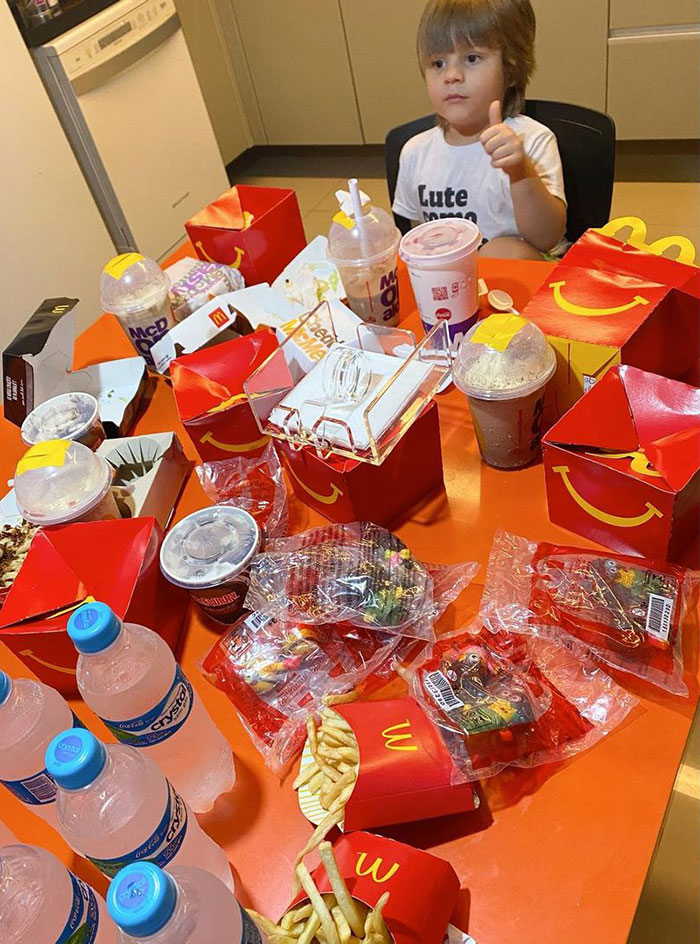 hungry three-year-old orders huge mcdonald's feast with mum's phone