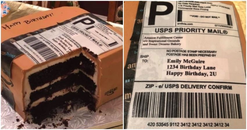 Husband Surprises Wife With A Birthday Cake In The Shape Of Her Favorite Thing, An Amazon Delivery Package