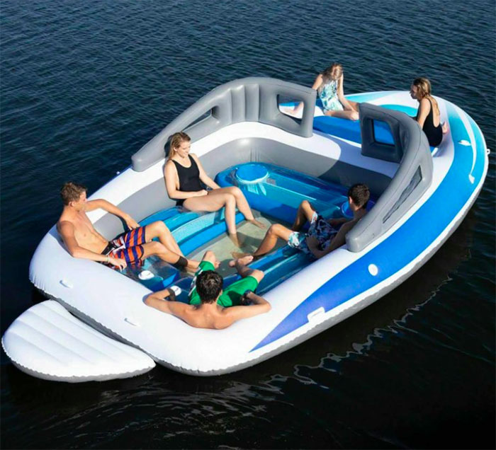 want to feel rich? this life-size inflatable speedboat will make you feel like a millionaire