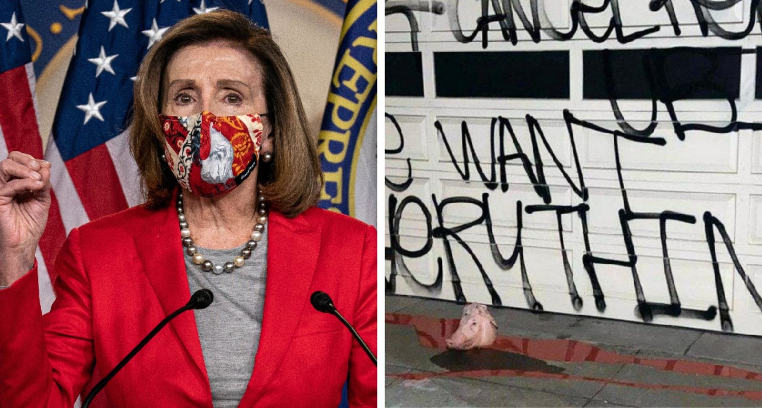 Nancy Pelosi’s Home Vandalised With Pig’s Head And Fake Blood Over $600 Stimulus Payment