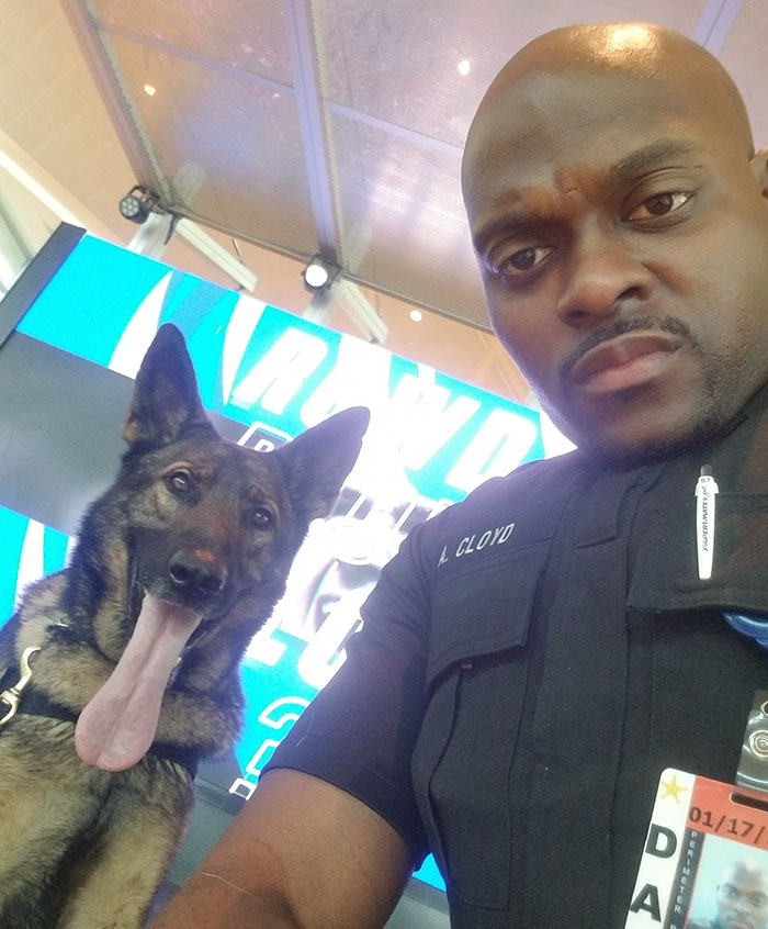 woman shares photos of a cop taking selfies with his service dog— he replies with pics