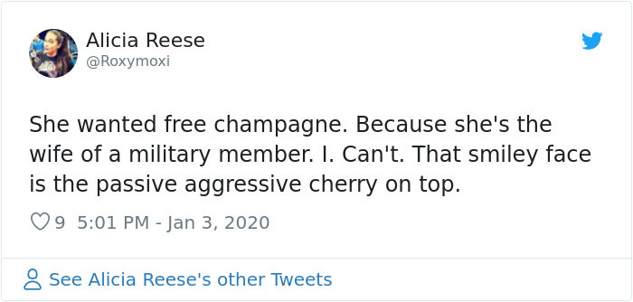 entitled military wife allegedly loses it when restaurant makes her pay for the wine she ordered