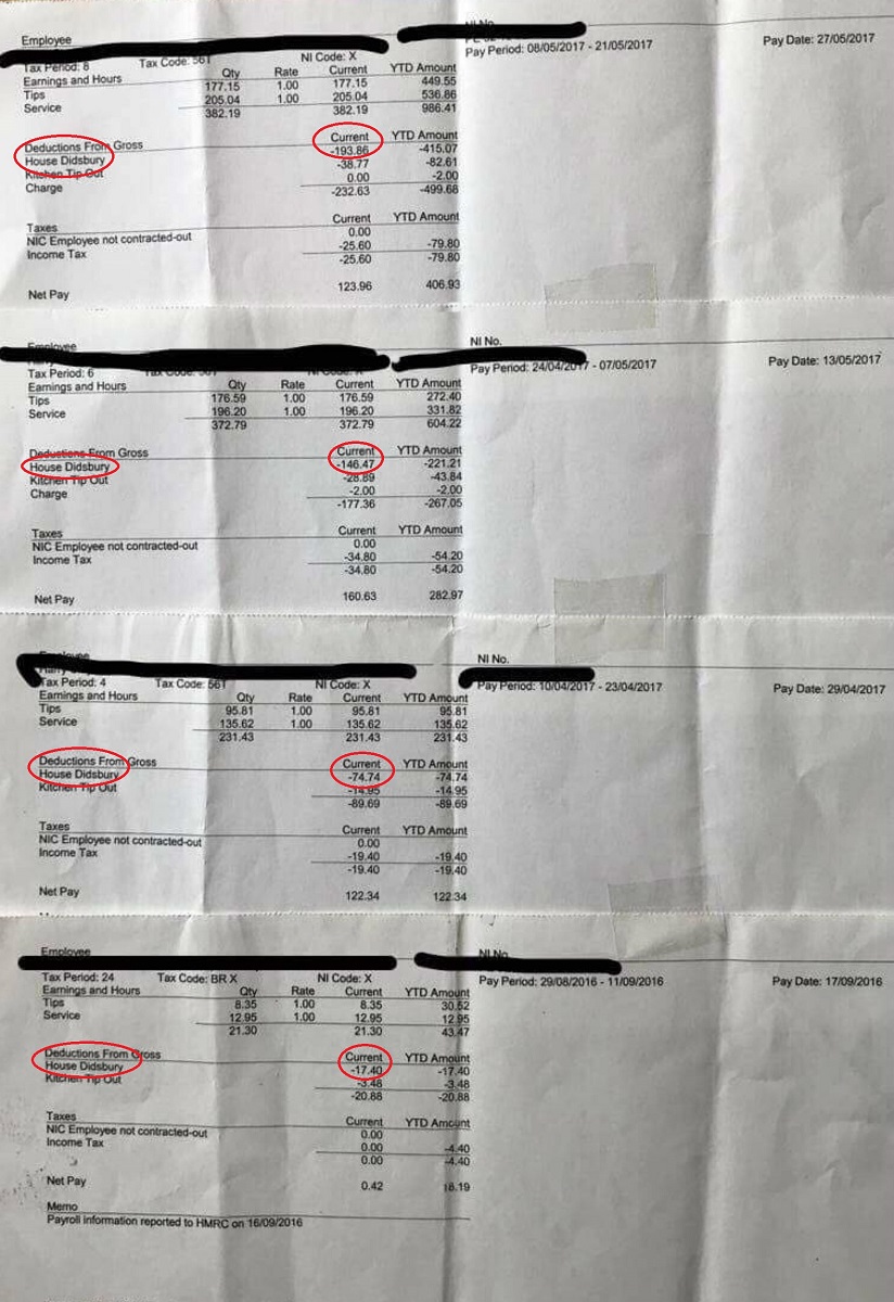 waitress posts her payslips online to prove her former boss was taking her tips