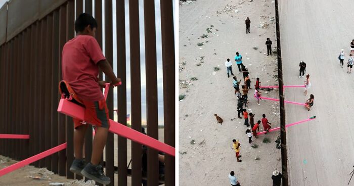 us-mexico border: pink seesaw art installation wins 2020 ‘design of the year’