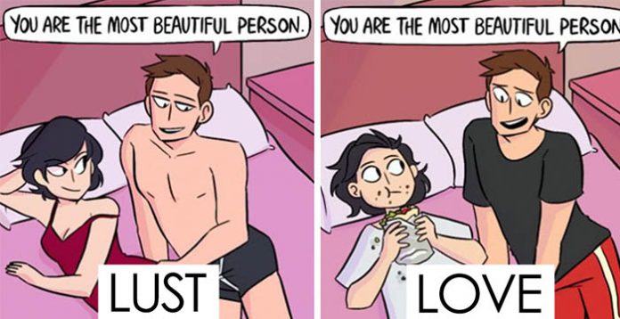 13 comics depicting the major differences between lust and love