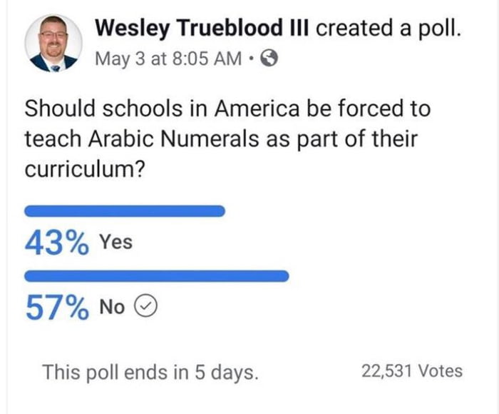56% Of Americans Don't Agree With Arabic Numerals Being Taught In School